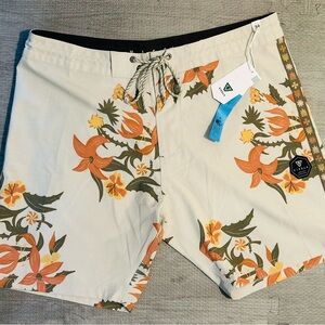 VISSLA Cream and Orange Board Shorts Tropical Swimwear